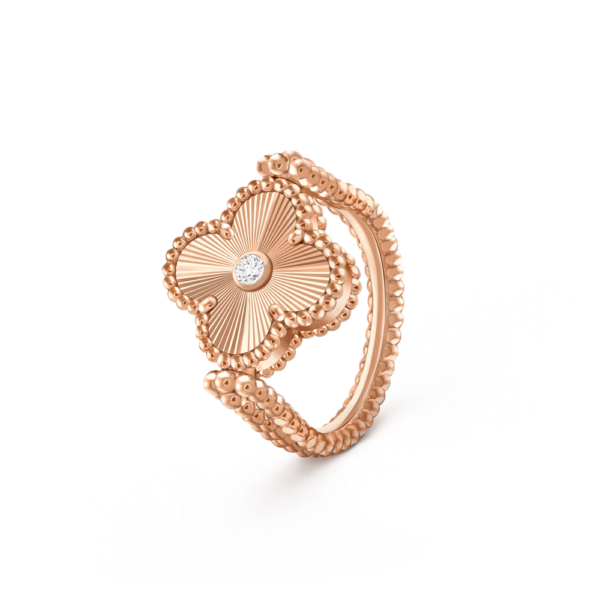 18K ROSE GOLD GRAY MOTHER OF PEARL AND DIAMOND REVERSIBLE RING