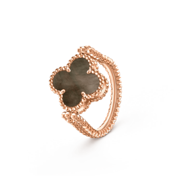 18K ROSE GOLD GRAY MOTHER OF PEARL AND DIAMOND REVERSIBLE RING