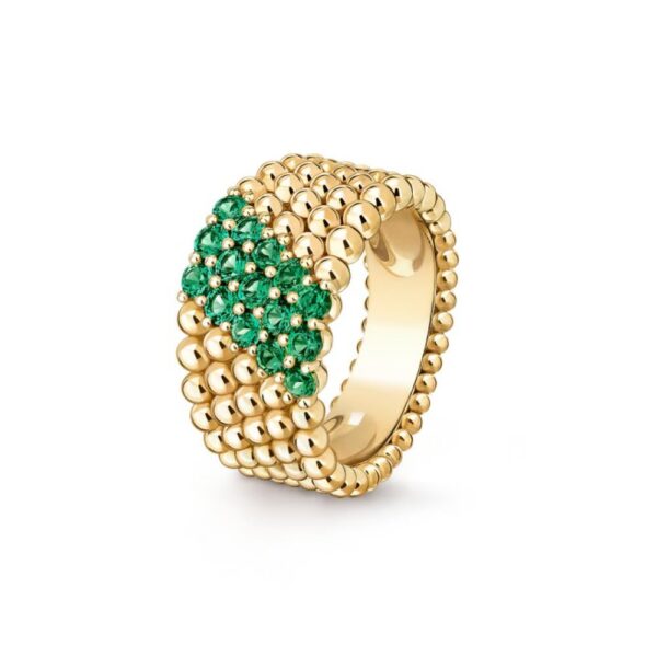 18K YELLOW GOLD 5 ROWS EMERALD RING