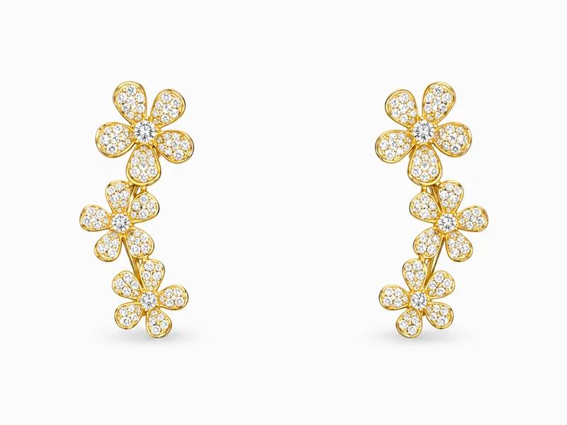 LHN 18K yellow gold diamond flower earrings